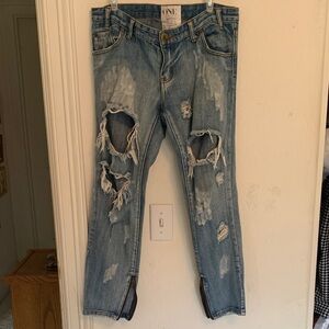 Y2K One Teaspoon Trashed Freebirds Jeans Size 28 Distressed Skinny Jeans